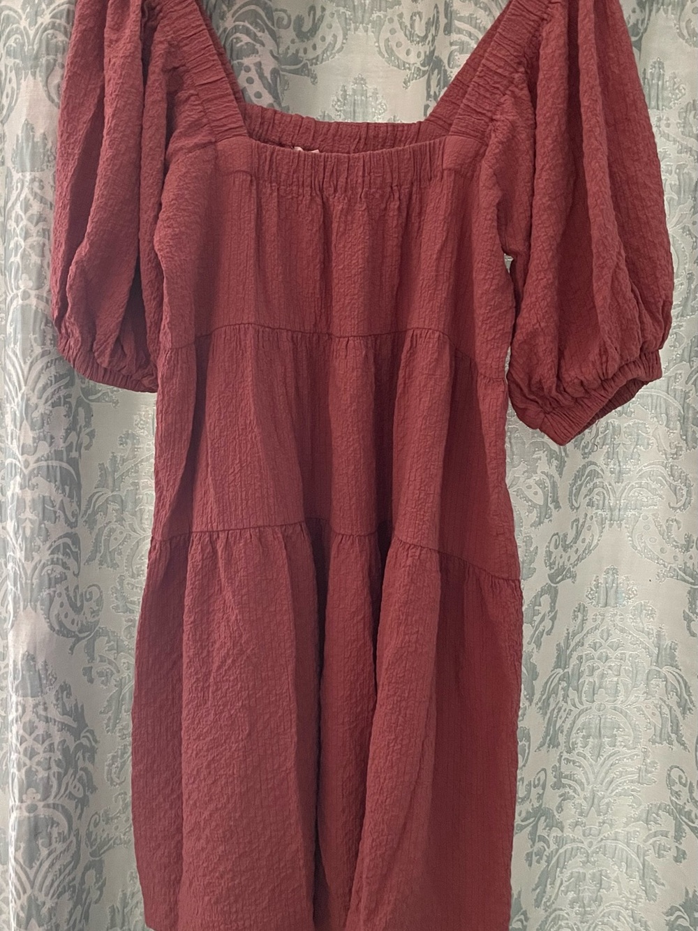New Grade & Gather Light Mauve Square Neck & Puff Sleeve Tiered Midi Dress
